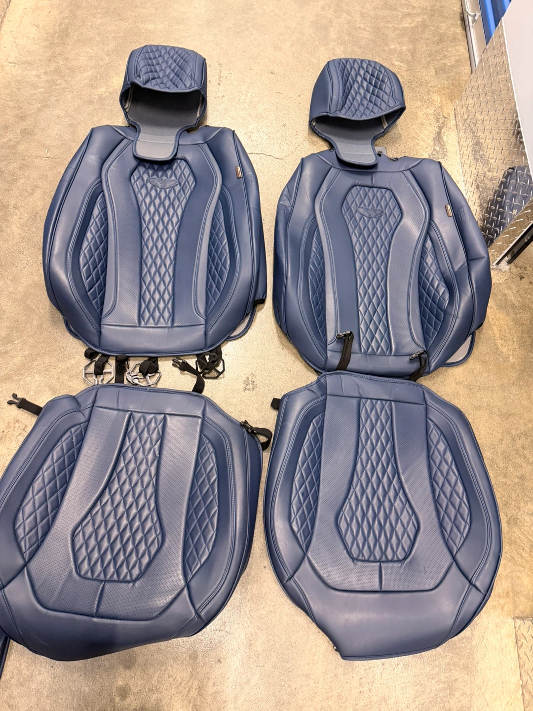 Blue Quilted Faux Leather Car Seat Cover Set