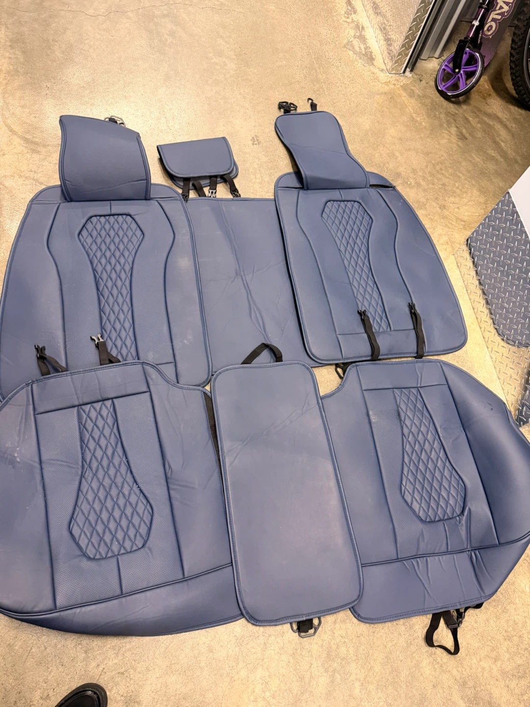 Blue Quilted Faux Leather Car Seat Cover Set - photo 2