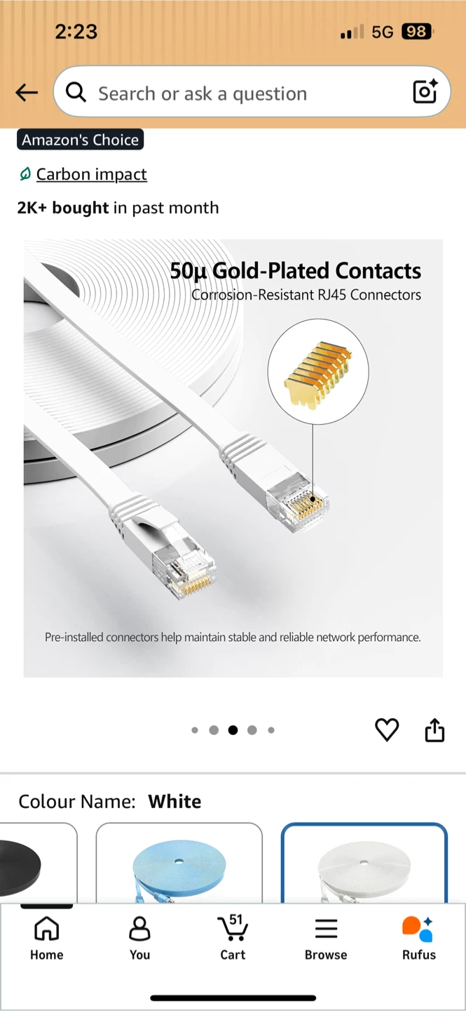Cat6 Flat Ethernet Cable 50ft White - photo 2