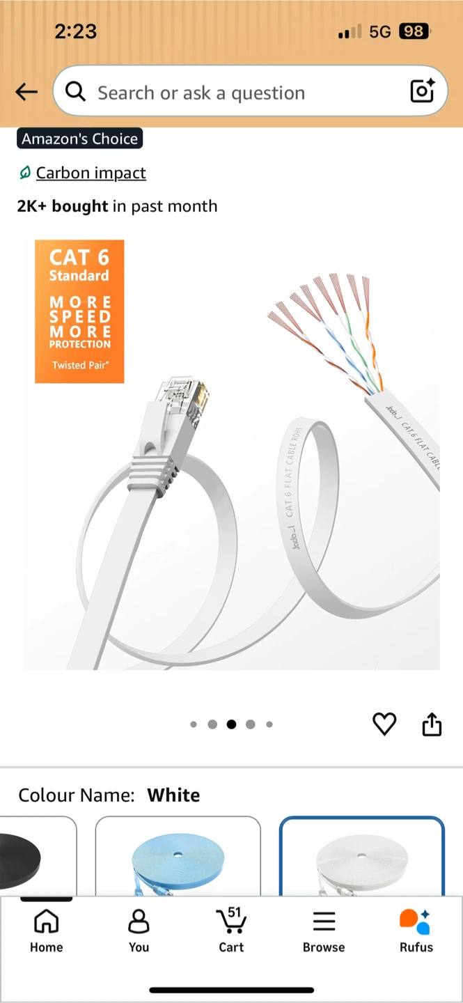 Cat6 Flat Ethernet Cable 50ft White - photo 3