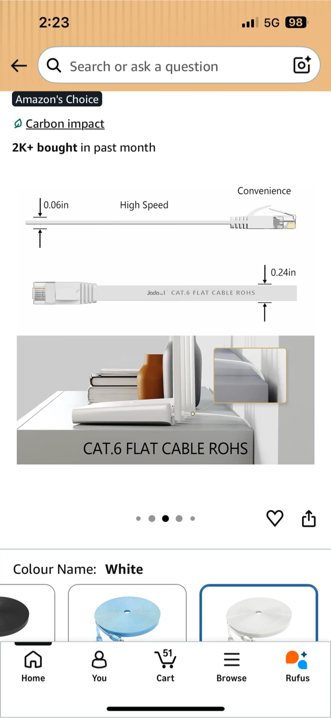 Cat6 Flat Ethernet Cable 50ft White - photo 4