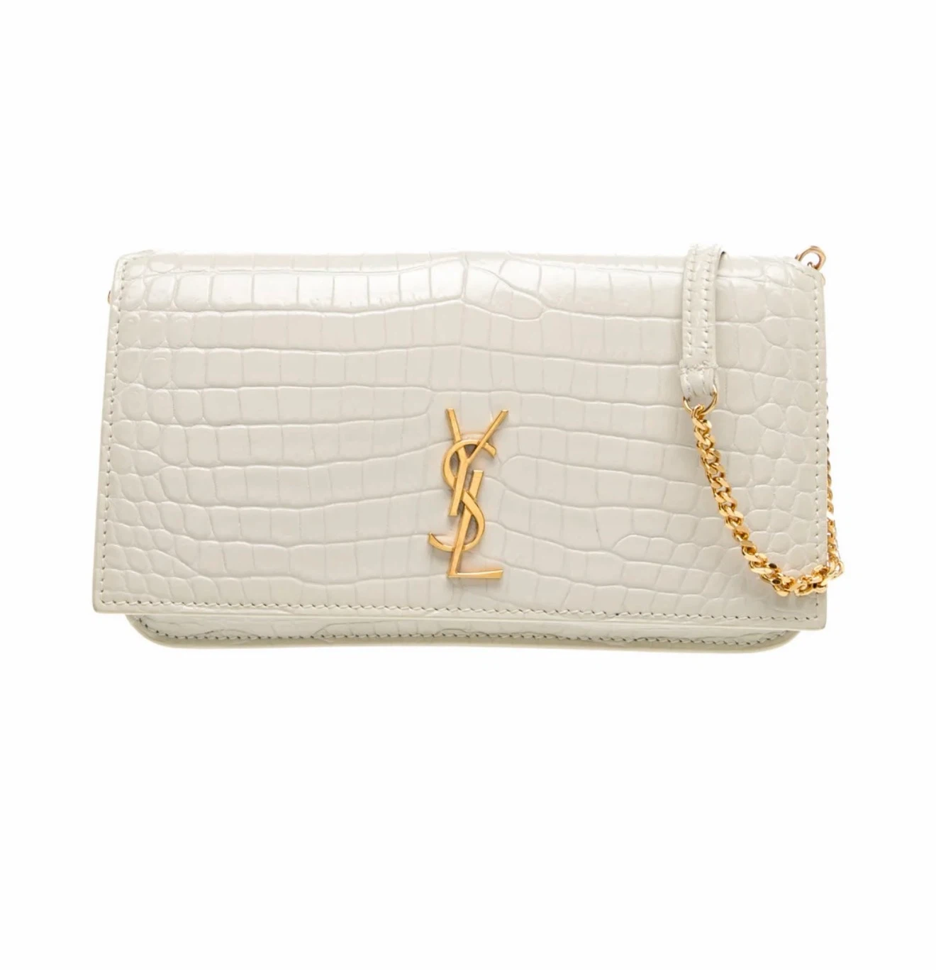 Saint Laurent Crocodile-Embossed Chain Wallet