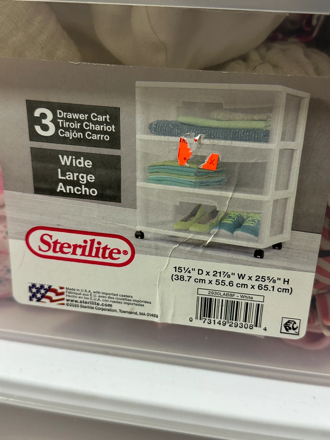 Sterilite 3-Drawer Wide Cart White