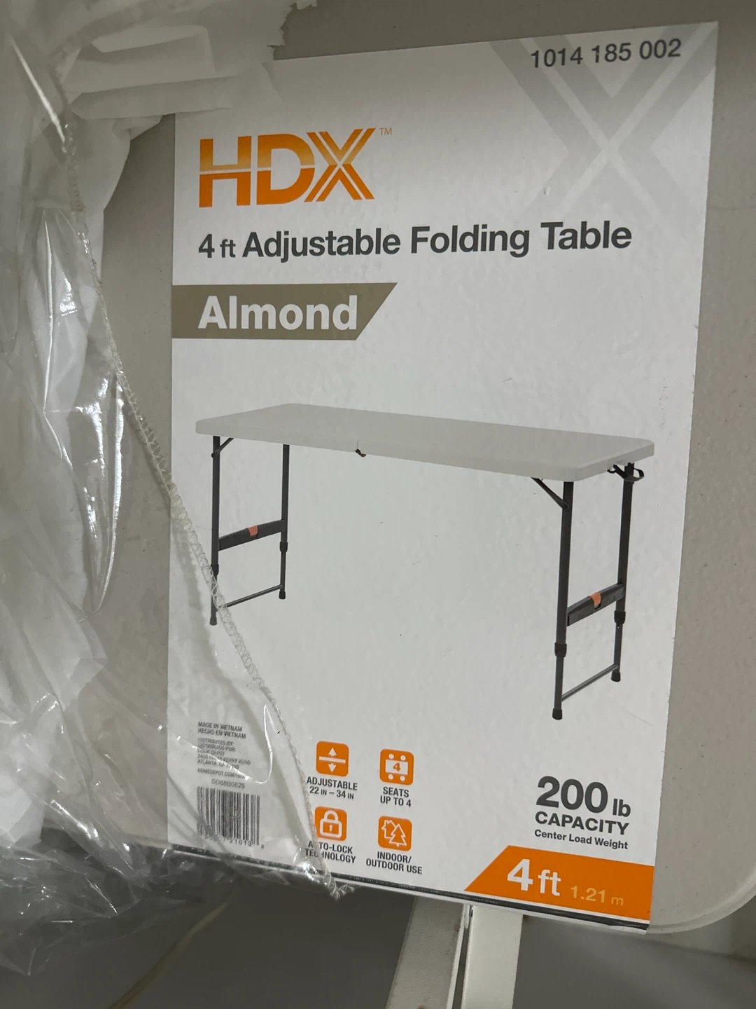 HDX 4 ft Adjustable Folding Table - Almond