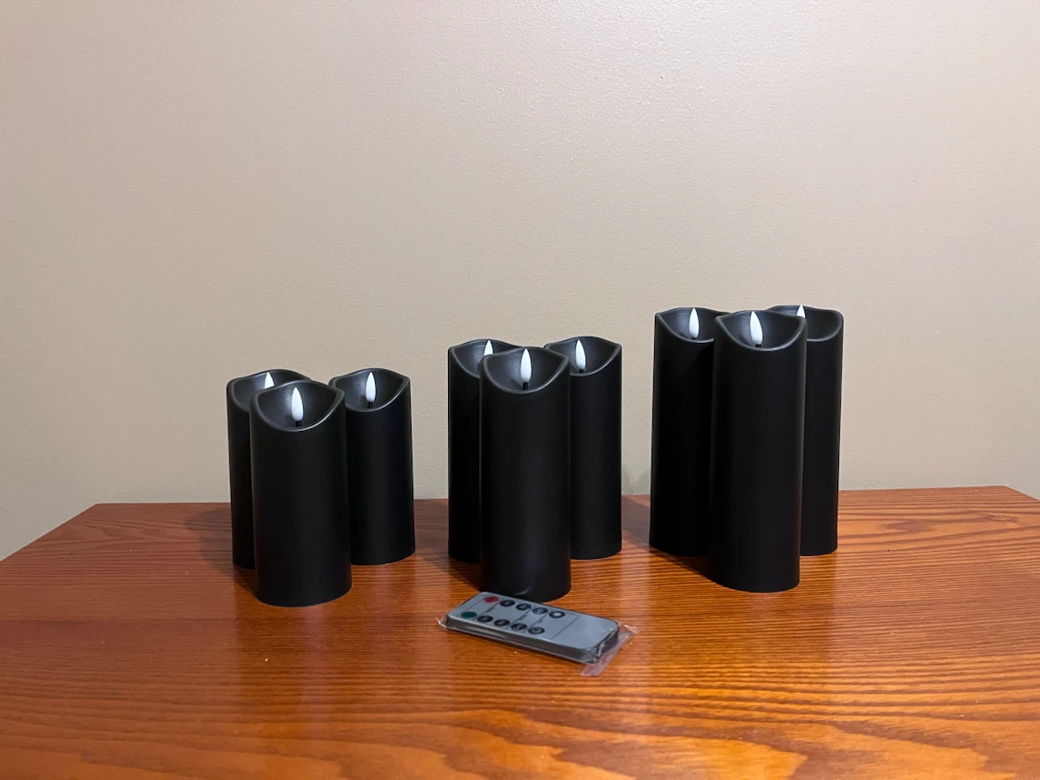 BLACK FLAMELESS LED PILLAR CANDLES WITH REMOTE