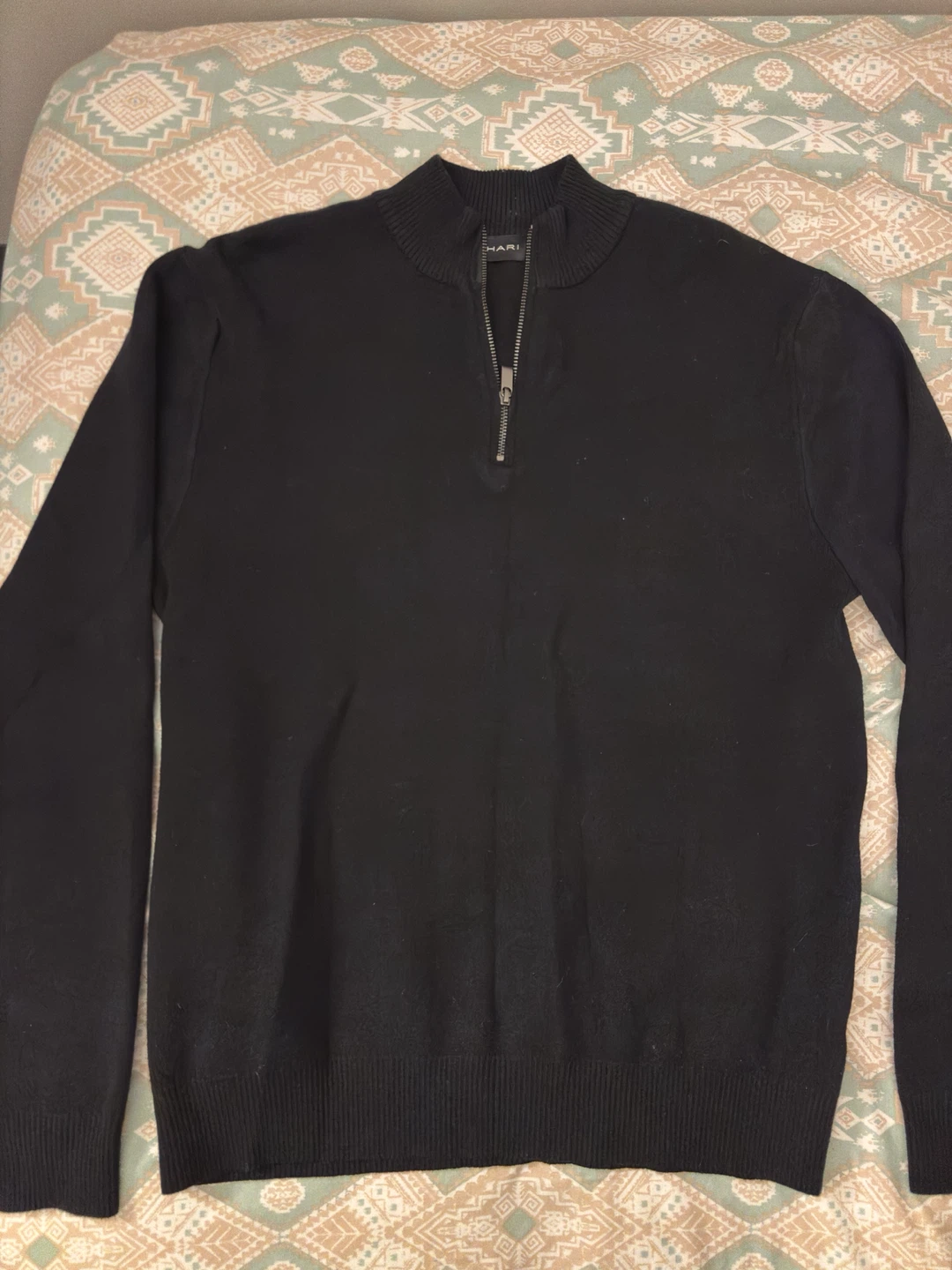 Tahari Black Quarter-Zip Pullover - Medium