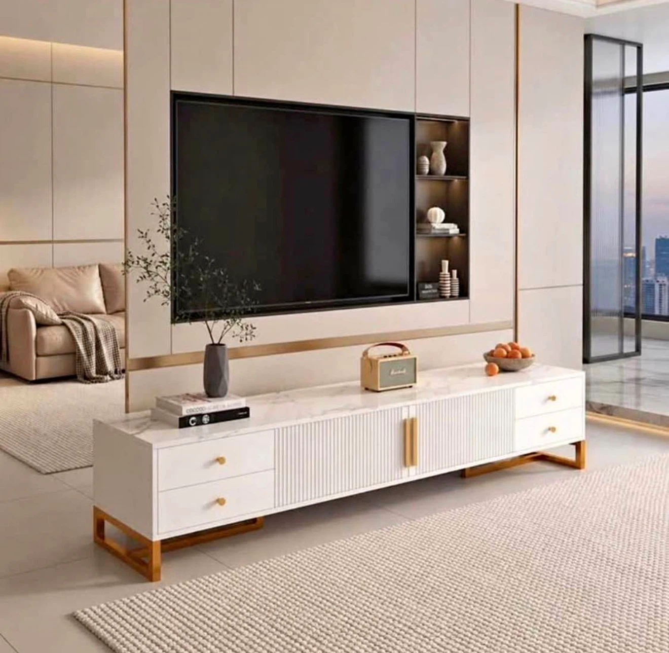 Modern White and Gold TV Stand