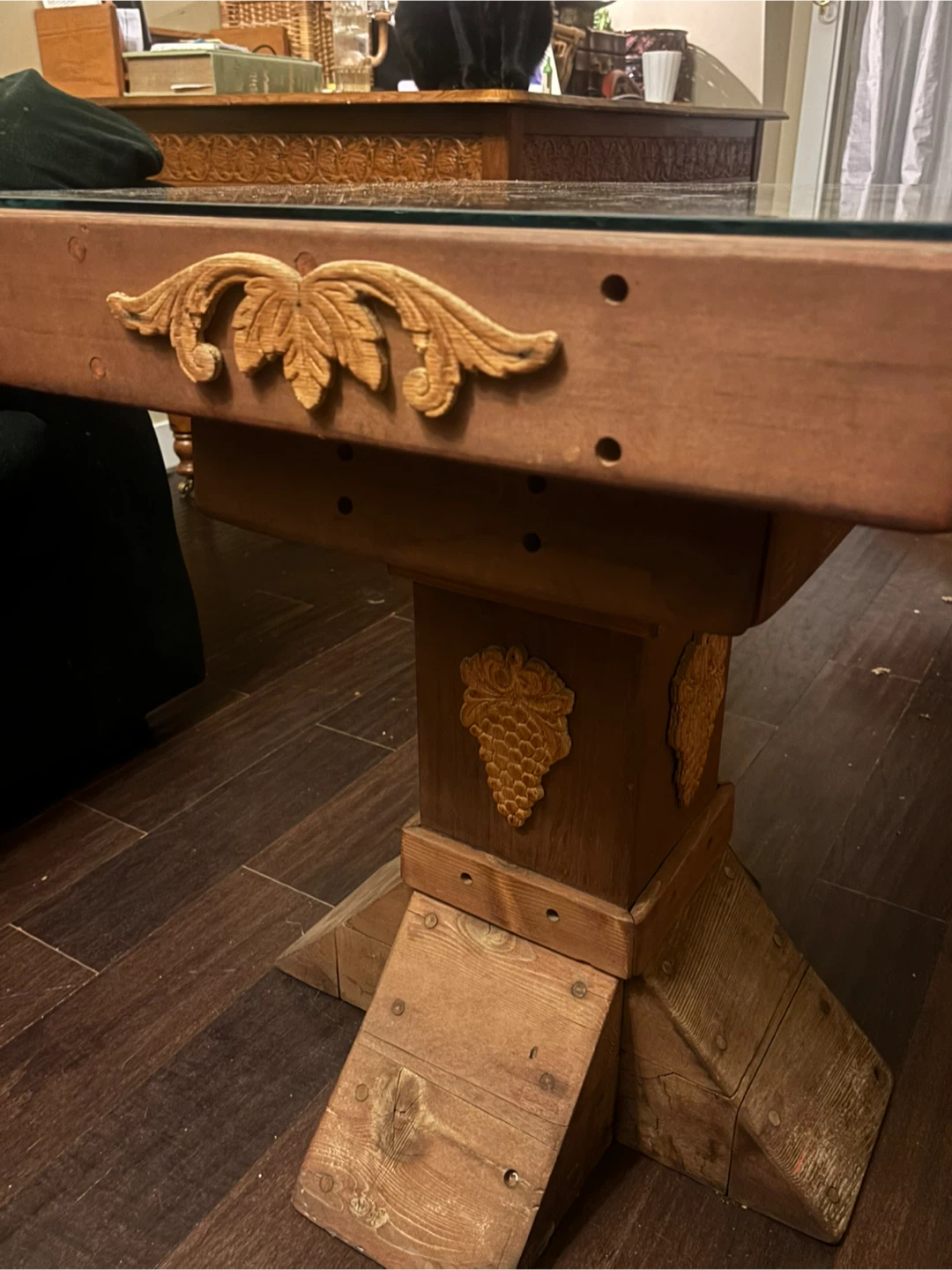 Handcrafted Solid Cedar Pedestal Table Mosaic & Glass Top - photo 4