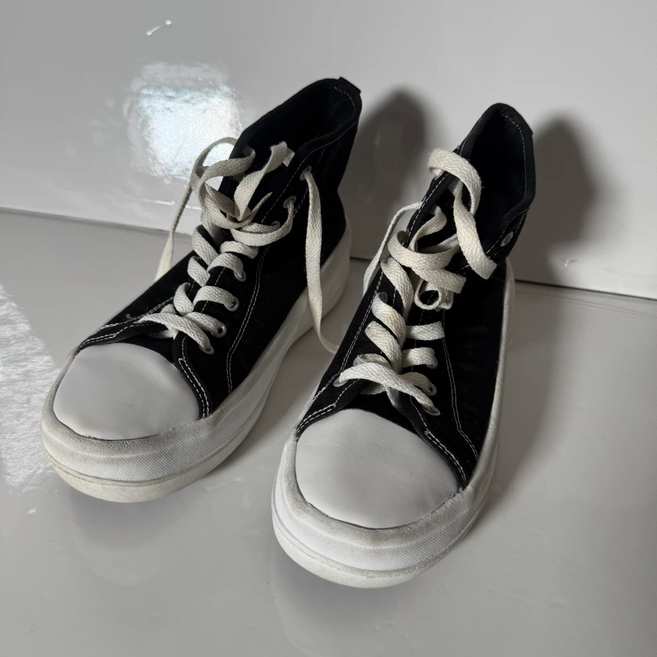 Black and white canvas high top sneakers Size 7