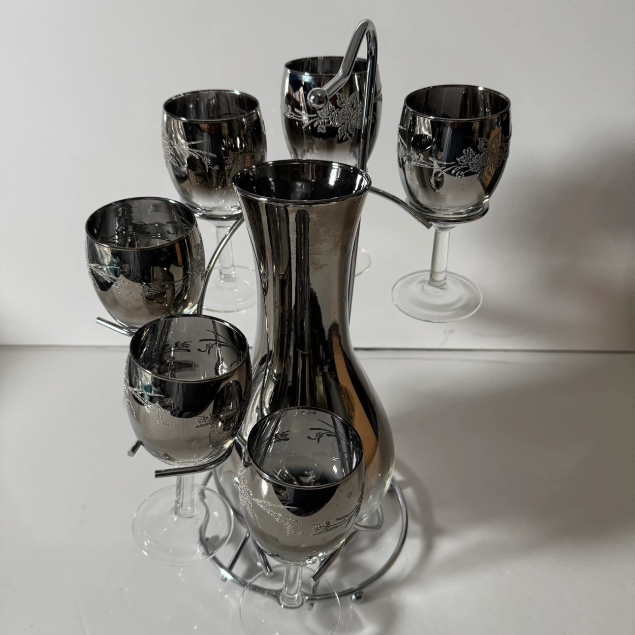 Vintage French Glass Decanter and 6 Glass Set