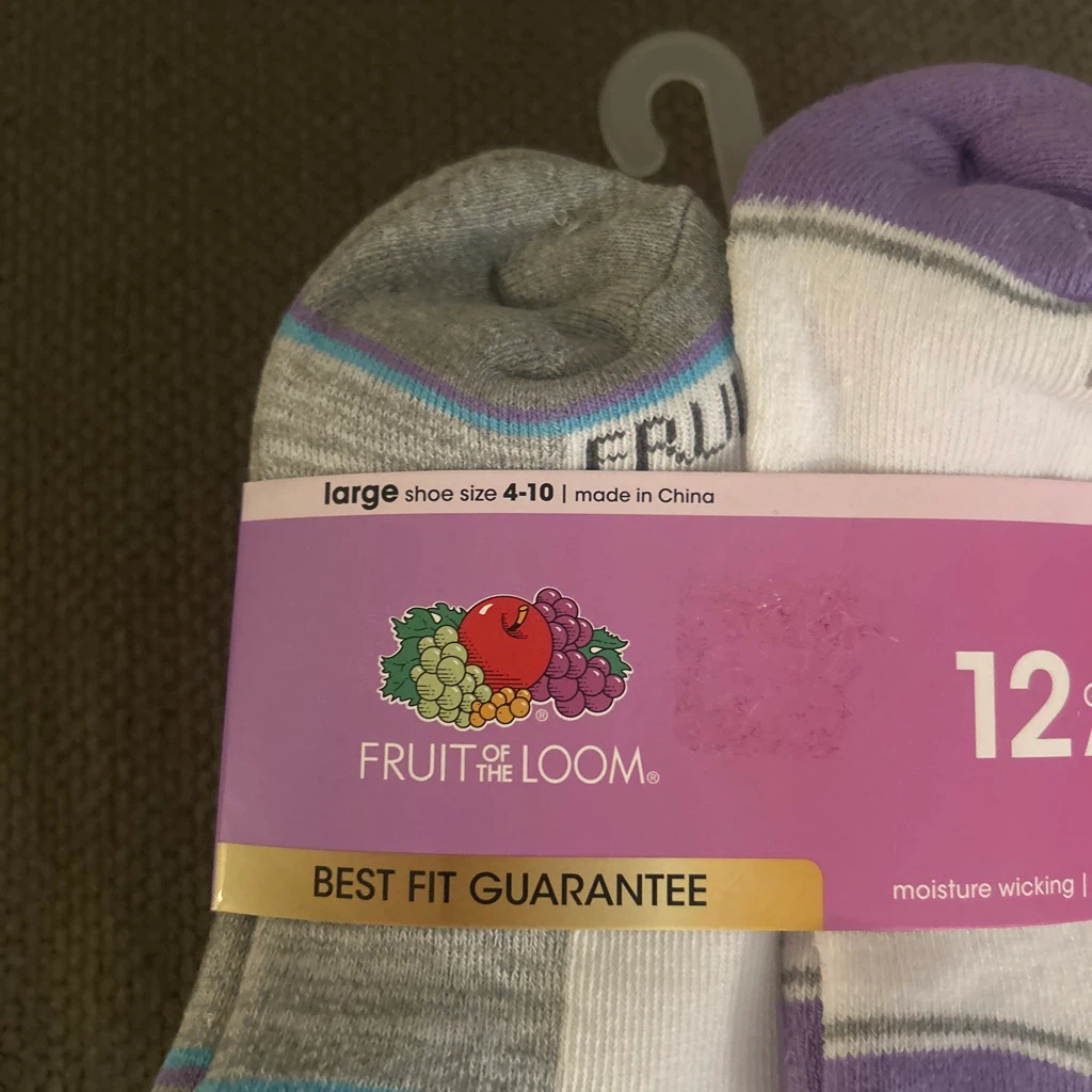 Fruit of the Loom 12-Pack 🏈 Girls' Ankle Socks Large