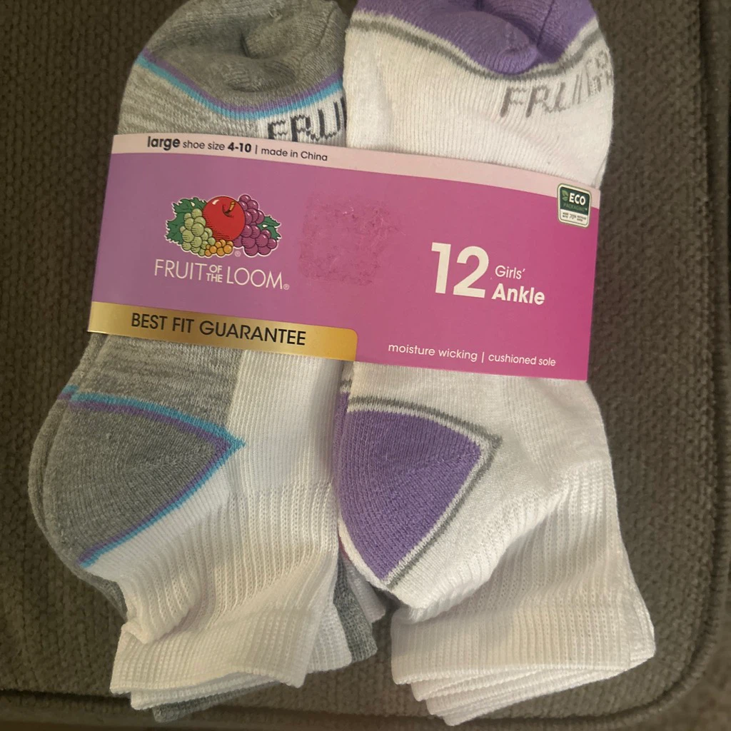 Fruit of the Loom 12-Pack 🏈 Girls' Ankle Socks Large - photo 2