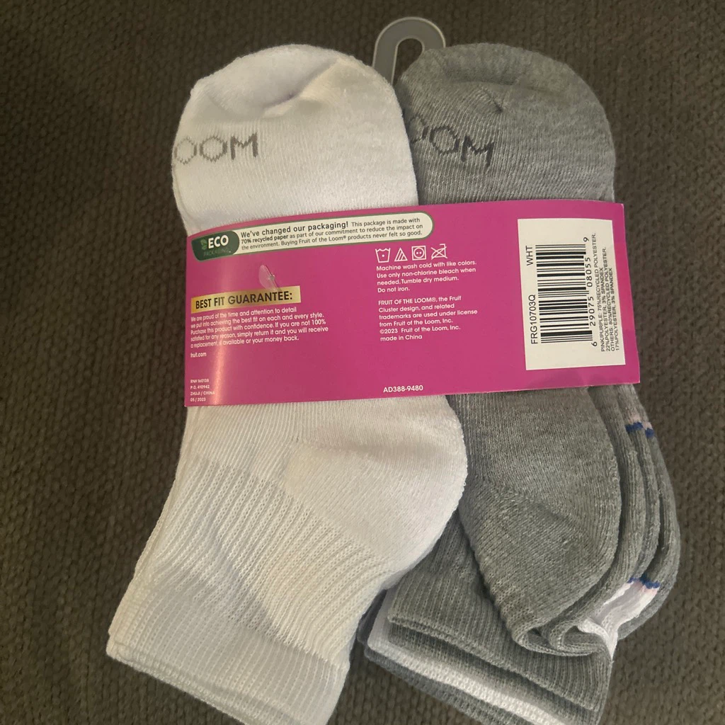 Fruit of the Loom 12-Pack 🏈 Girls' Ankle Socks Large - photo 3