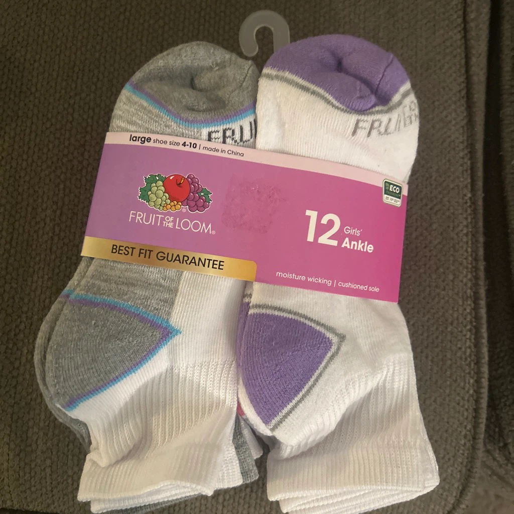 Fruit of the Loom 12-Pack 🏈 Girls' Ankle Socks Large - photo 4