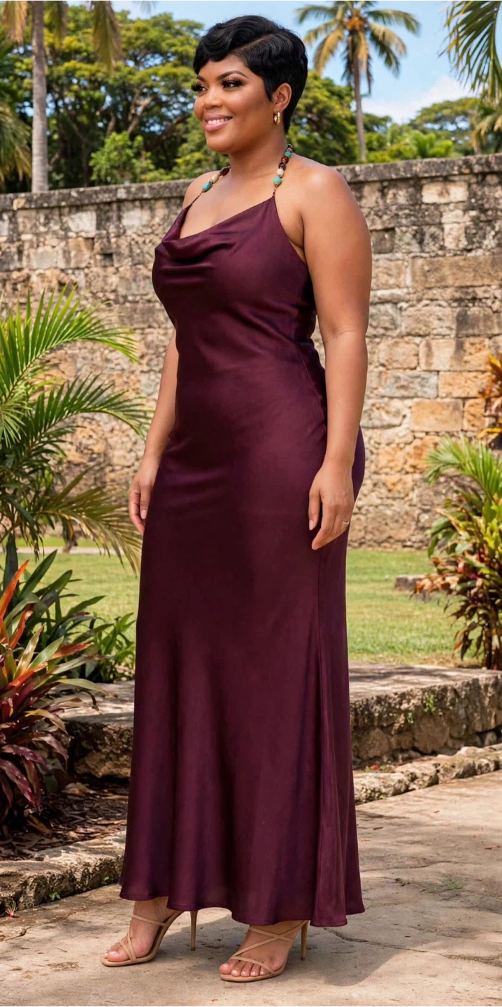 Satin Cowl Neck Maxi Dress in Burgundy