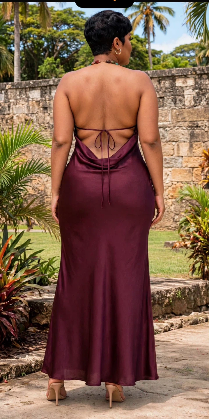 Satin Cowl Neck Maxi Dress in Burgundy - photo 3