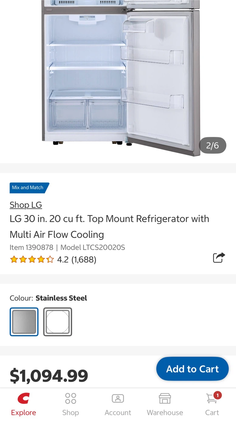 LG 20 cu. ft. Top Mount Refrigerator - Stainless Steel - photo 2
