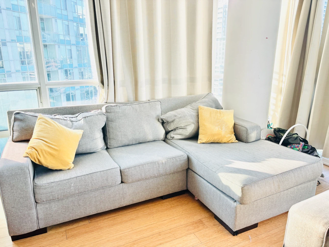 Light Grey Sectional Sofa with Chaise
