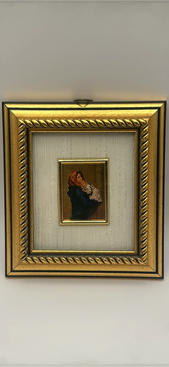 Vtg 23 Kt. Gold Leaf Framed Artwork Madonna and a Child