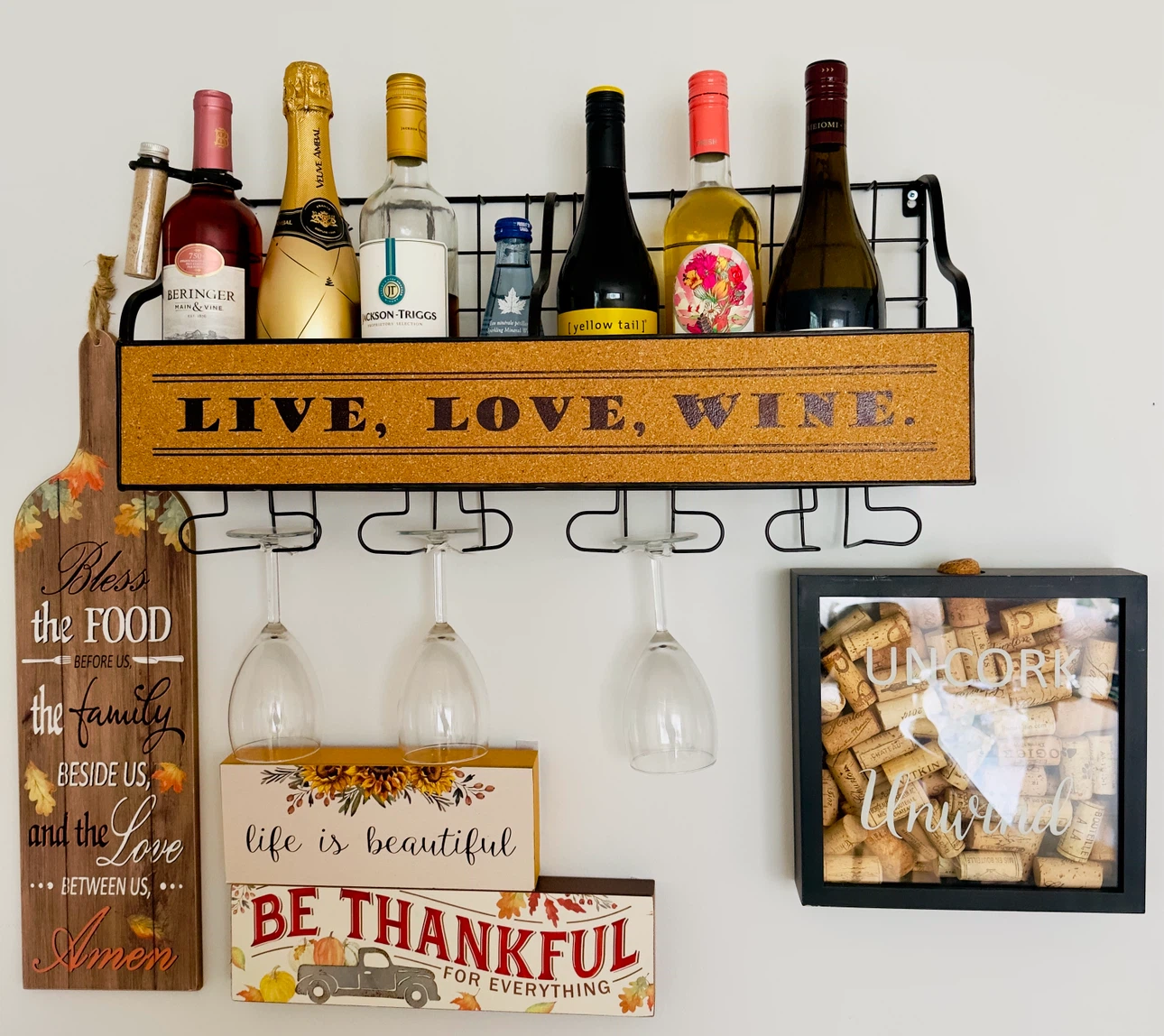 Wall-Mounted Wine Rack with Glass Holder