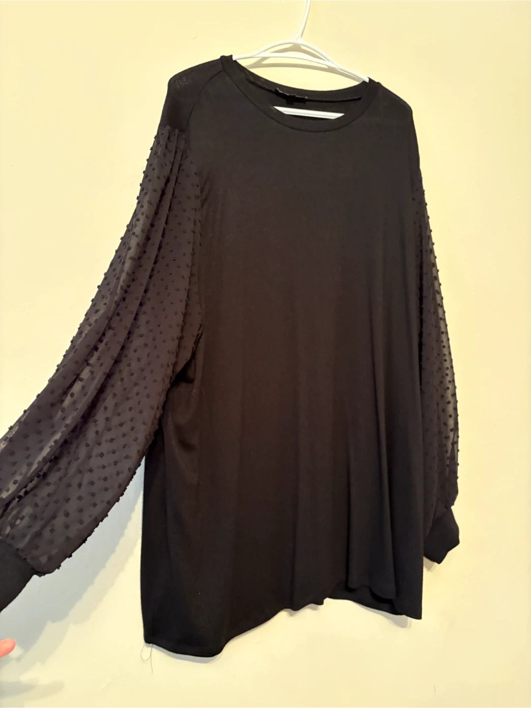 🏈 Black Long Sleeve Top with Textured Sleeves