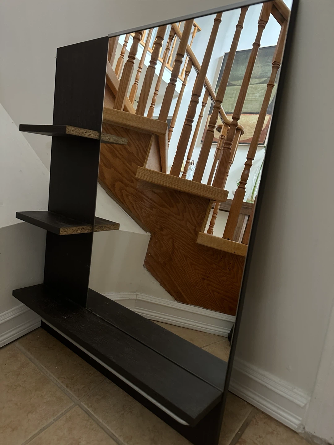 Dark Brown Mirror with Side Shelving
