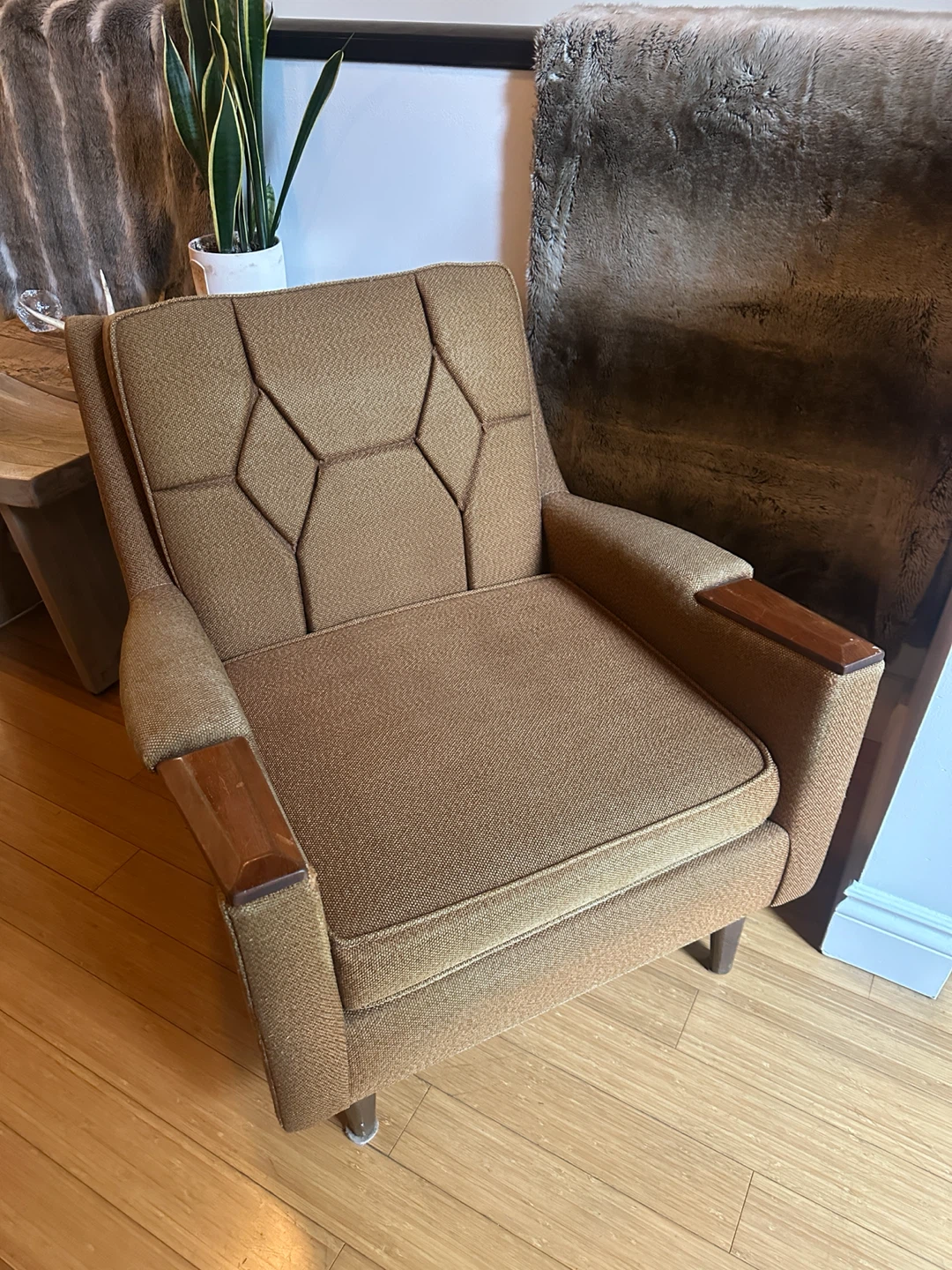 VINTAGE MCM TEAK ARM LOUNGE CHAIR MID CENTURY MODERN