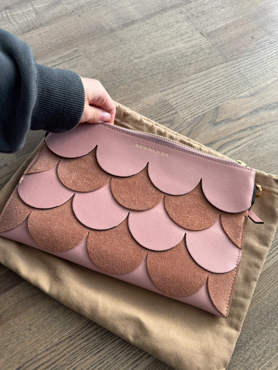 Authentic Burberry Pink Suede Leather Clutch