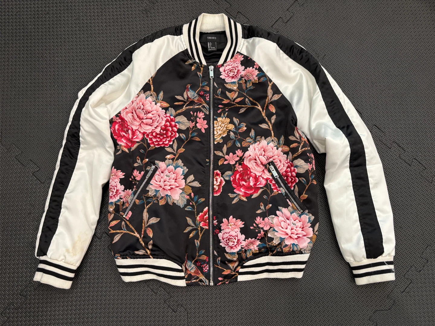 Forever 21 Floral Satin Bomber Jacket