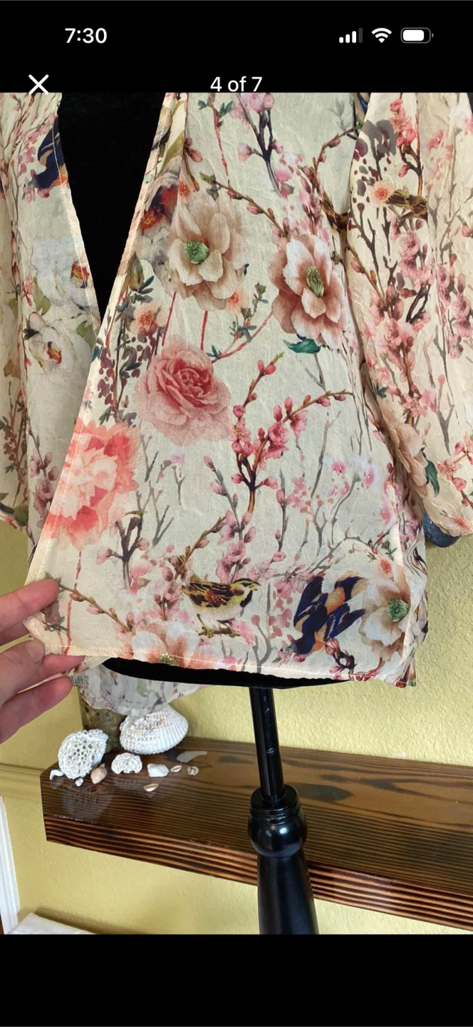 Sans Souci Floral Kimono Cardigan Style Shirt Top - photo 4