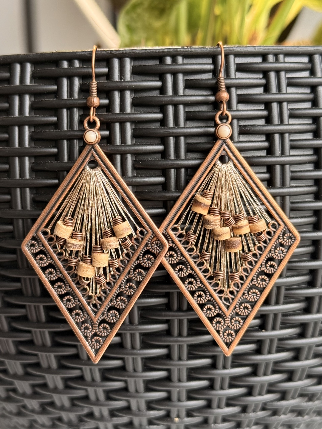 Copper Tone Geometric Fringe Earrings 💠| NEW