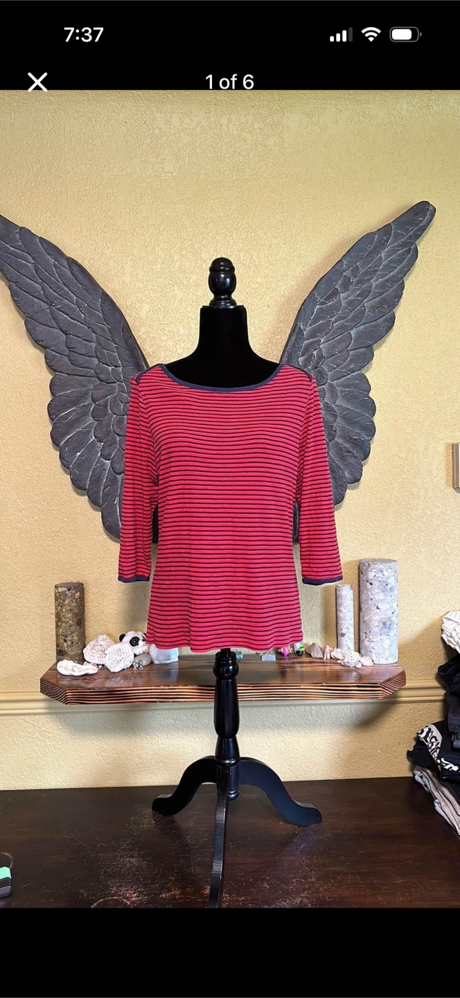 Lord & Taylor Strips 3/4 Sleeve Shirt