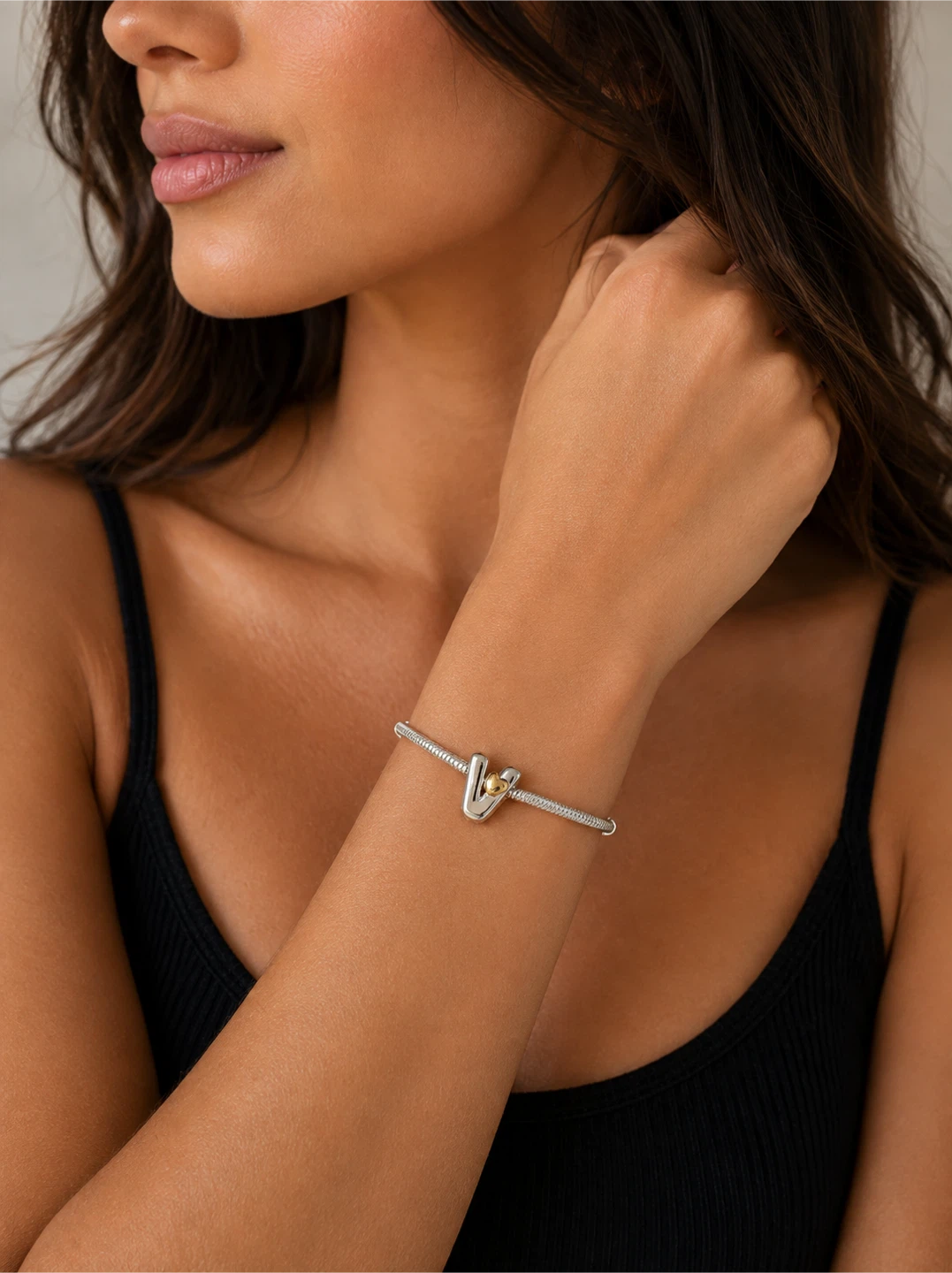 Silver and Gold Tone "V" Charm Bracelet - photo 2