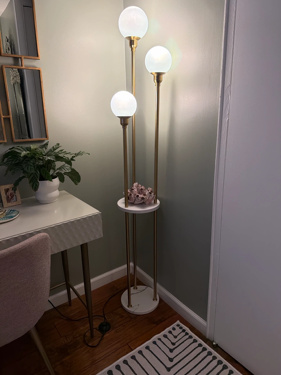 Three-Globe Floor Lamp with Integrated Table