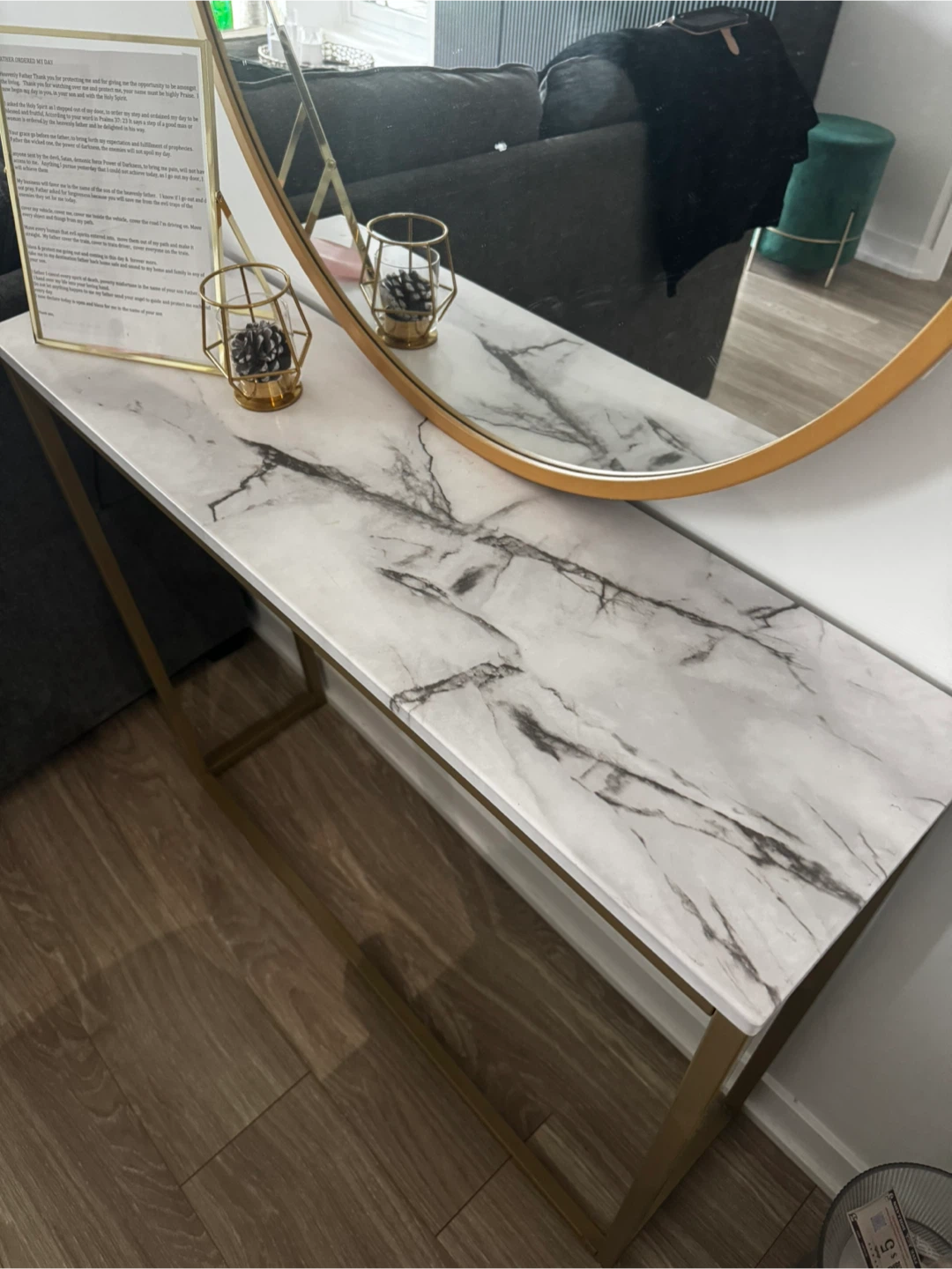 Marble Console Table and Gold Round Mirror - photo 4