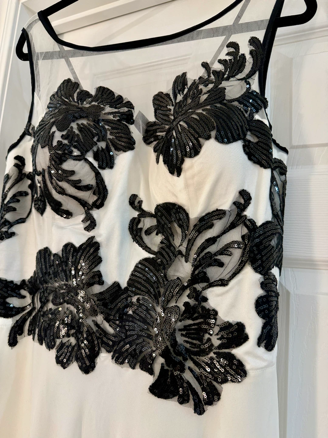 White and Black Sequin Evening Gown