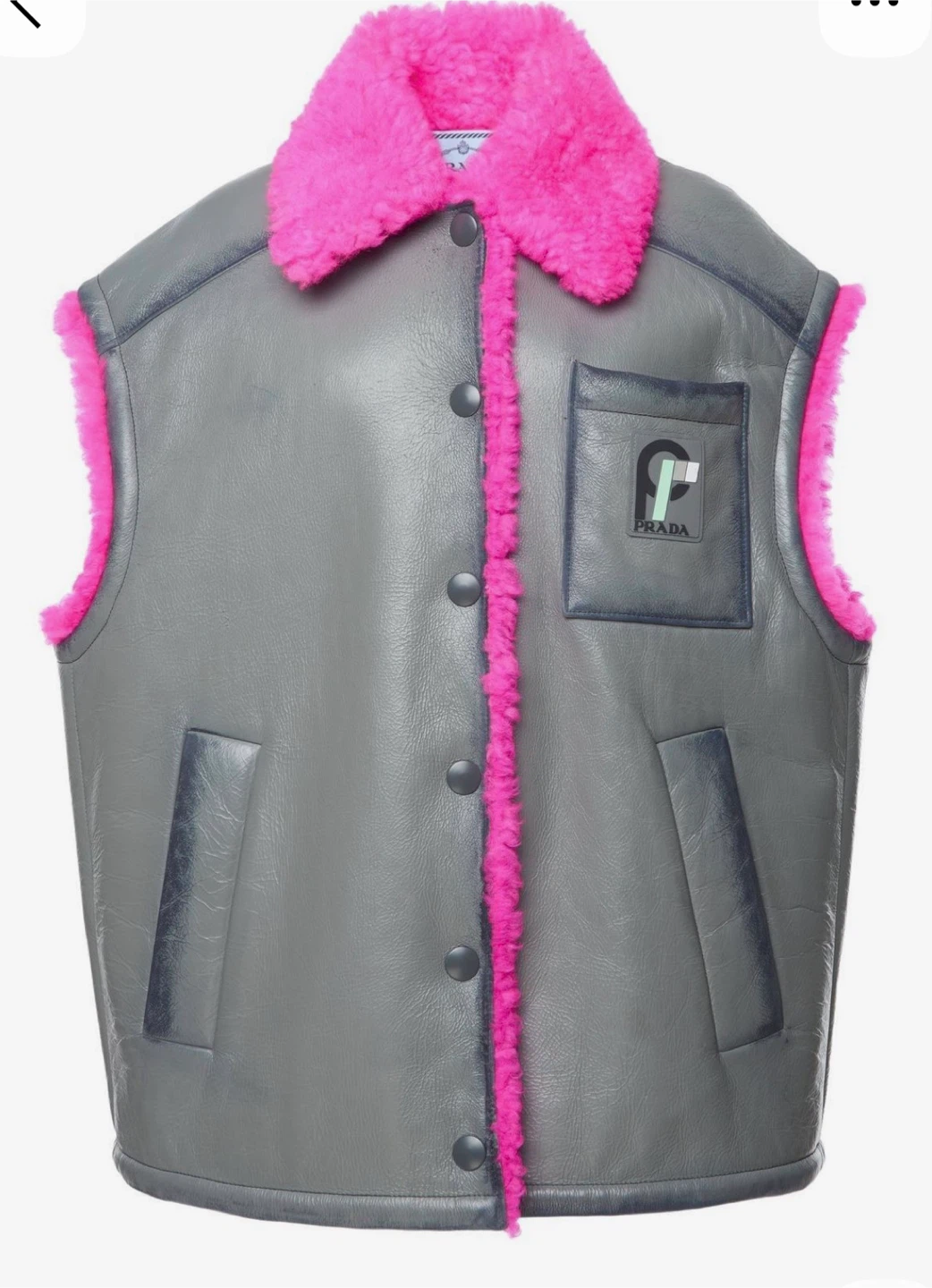 Authentic NWT PRADA Gray Leather Vest w Pink Shearling  Interior - photo 2