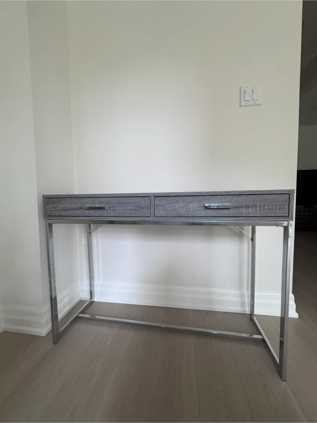 Grey Wood and Chrome Console Table