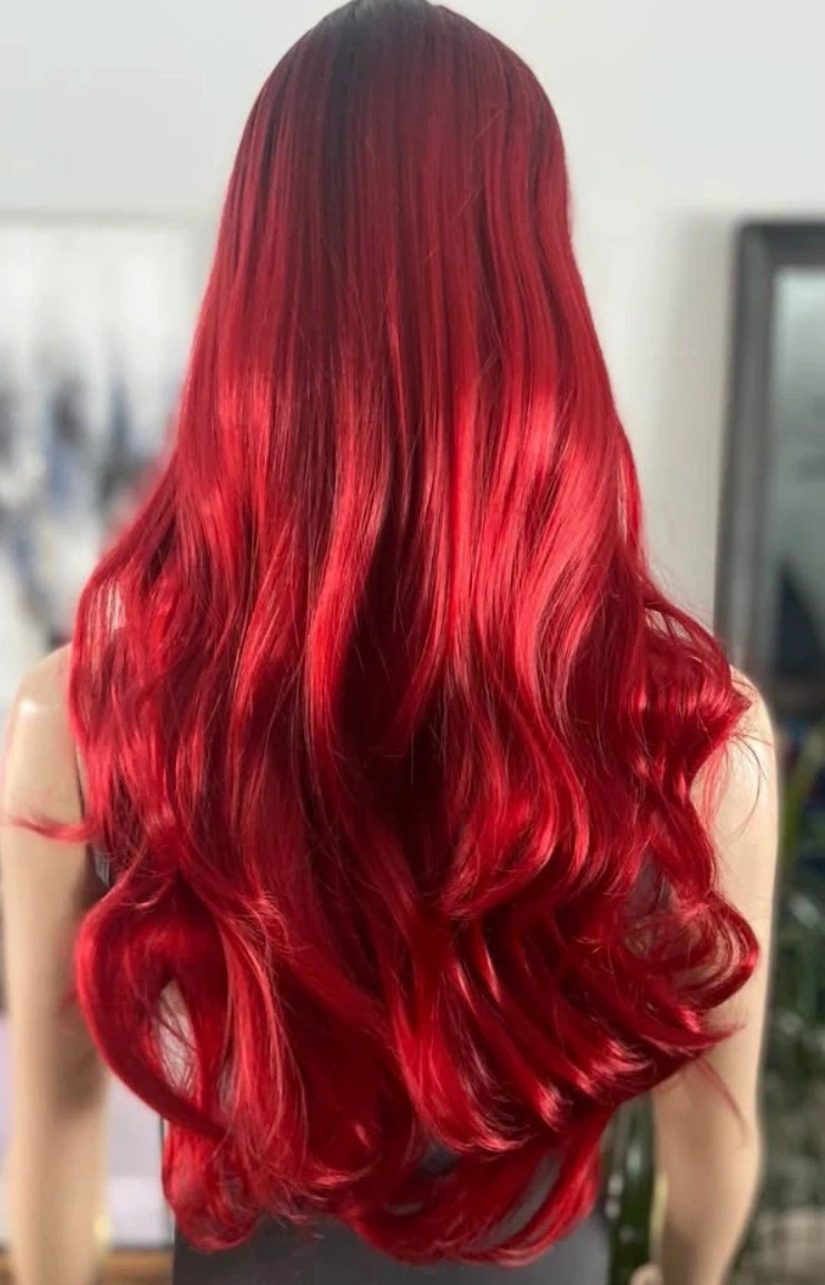 🏈 NEW Red Blk Ombré Long Curly Synthetic Wig no Bangs (2254) - photo 5
