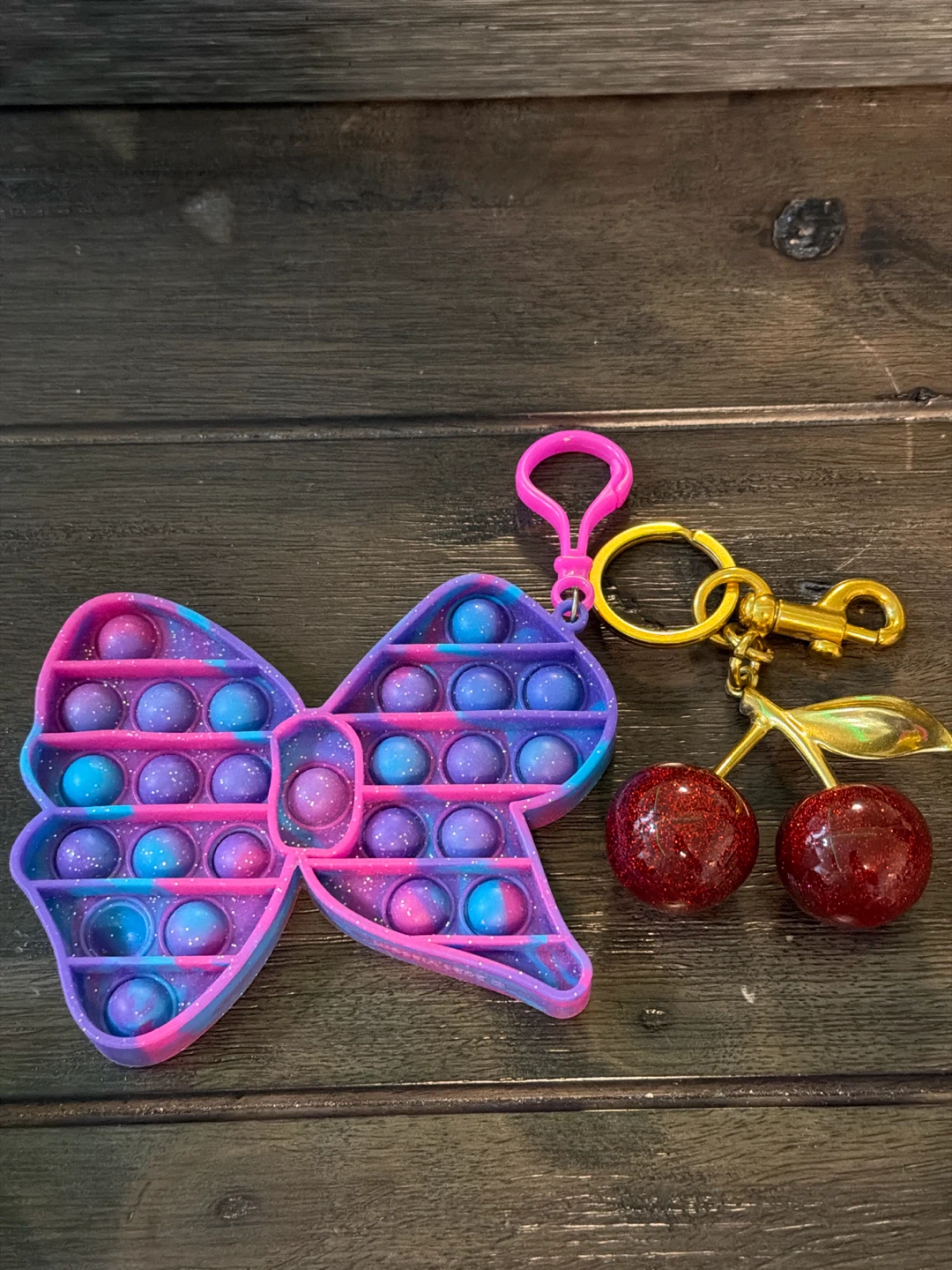 🏈 Bow Pop It and Cherry Keychain Set