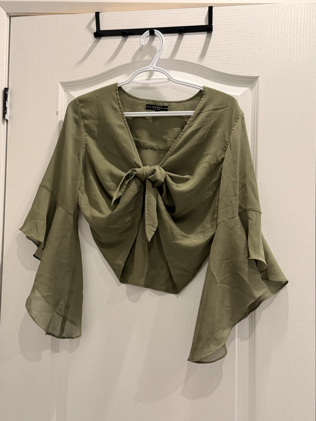 Guess Olive Green Tie-Front Top