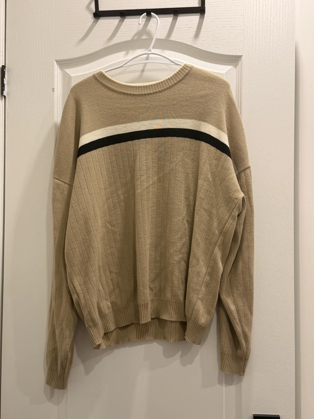 Tan Striped Crewneck Sweater