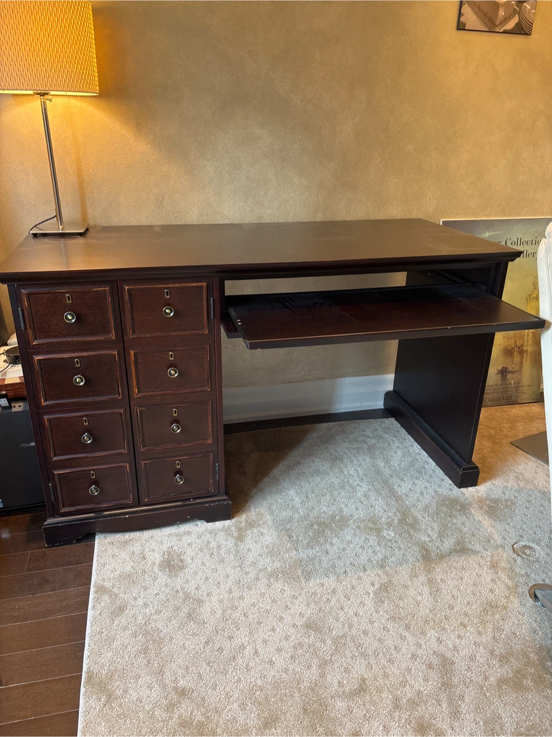 Dark Wood Writing Desk with Pull-Out Keyboard and Storage - photo 2
