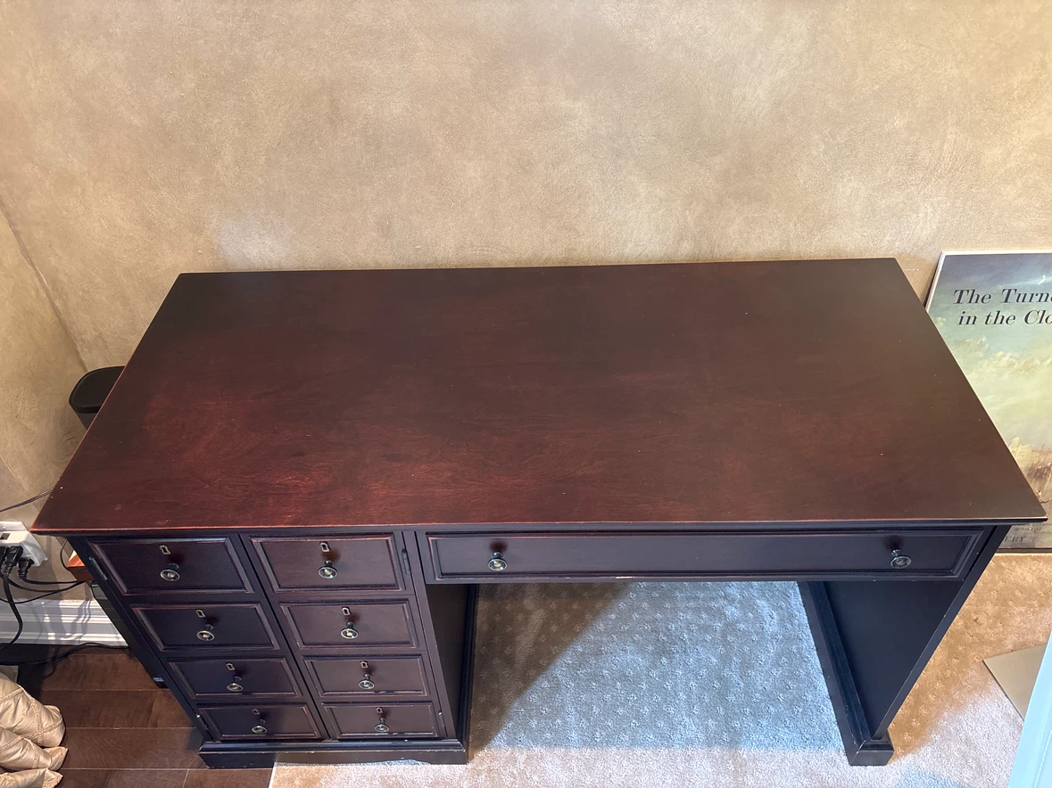 Dark Wood Writing Desk with Pull-Out Keyboard and Storage - photo 3