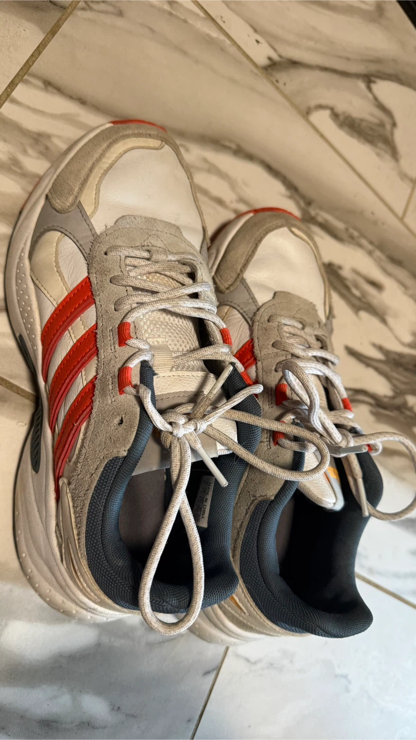 Adidas white and red sneakers