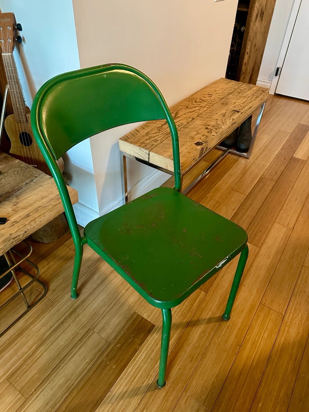 VINTAGE INDUSTRIAL STEEL ROYAL FACTORY CHAIR DINING DESK SIDE