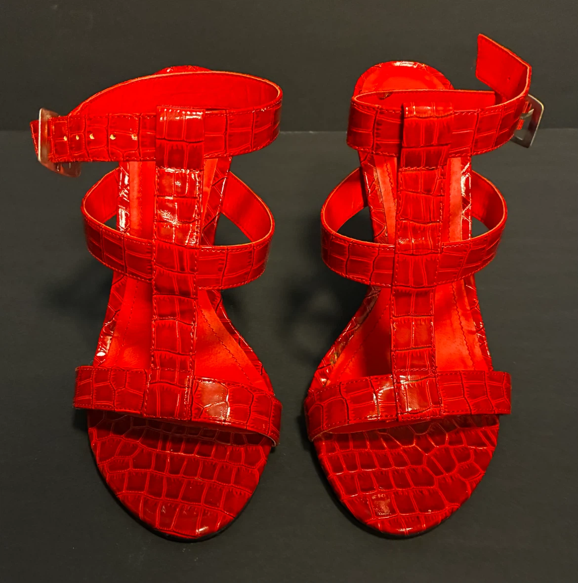 Le Chateau Red Croc Embossed Heels