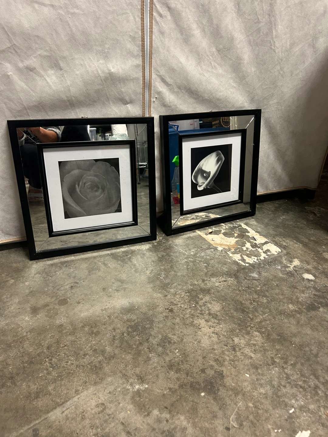 Set of 2 Black Framed Floral Mirror Wall Art