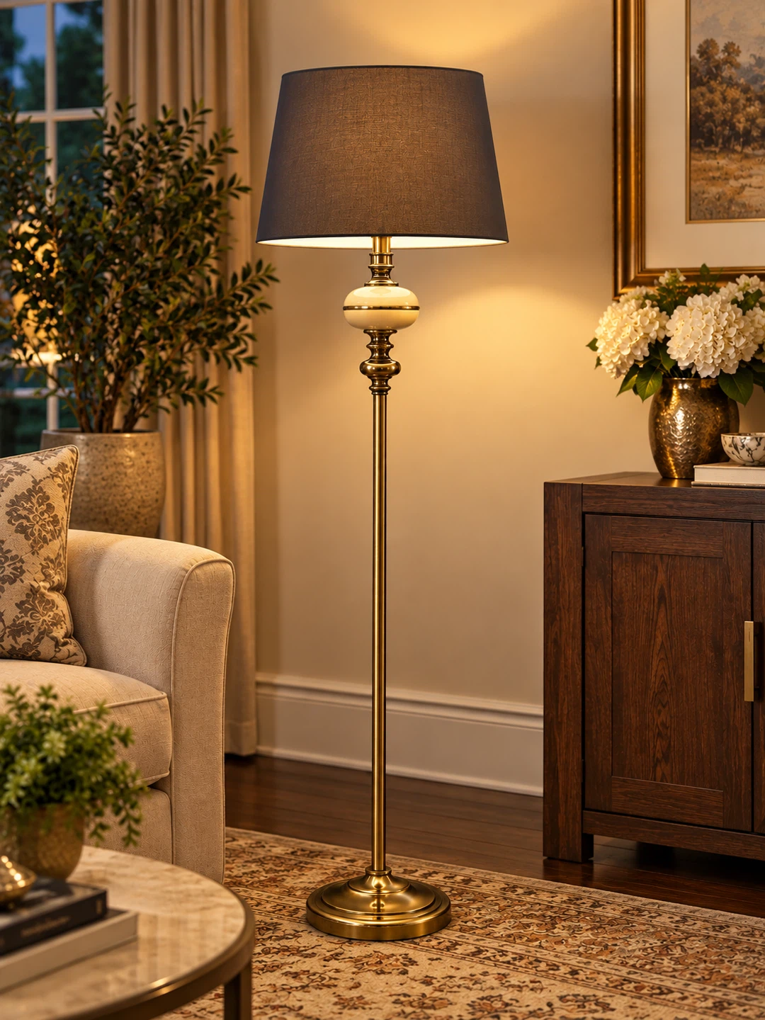Traditional Brass and Ceramic Floor Lamp