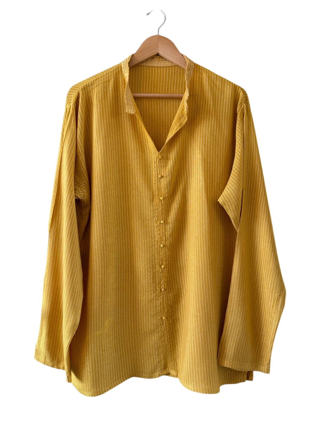 🏈Linen-Blend Yellow Striped Long-Sleeve Shirt